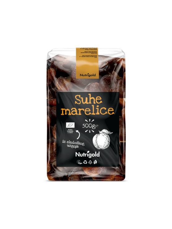 Nutrigold organic dried apricots in a transparent packaging of 500g