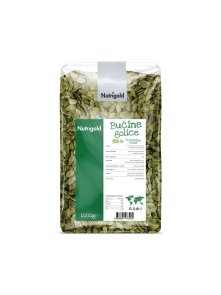 Nutrigold organic pumpkin seeds in transparent packaging of 1000 grams