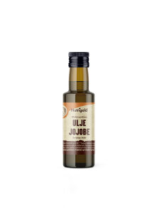Nutrigold organic cold pressed jojoba oil in a dark glass bottle of 100ml