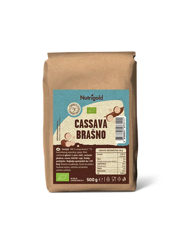 Nutrigold organic cassava flour in a packaging of 500g