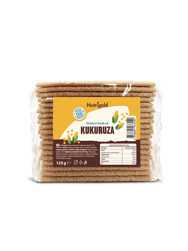 Nutrigold corn crispbread with no added sugar in a transparent packaging of 125g