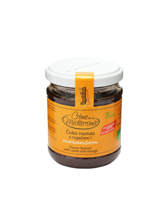 Vegetariana organic choco spread with carob and orange in a glass jar of 190g