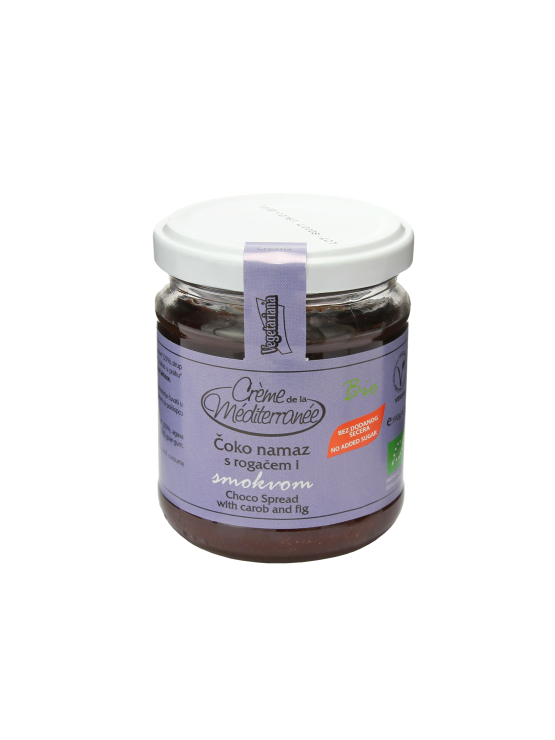 Vegetariana organic choco spread with carob and fig in a glass jar of 190g