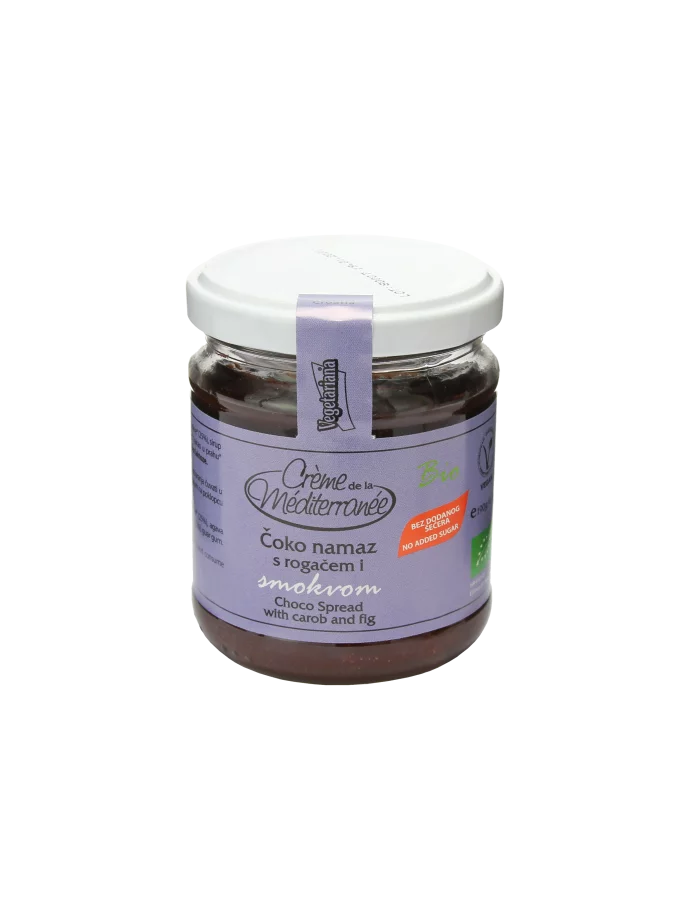 Vegetariana organic choco spread with carob and fig in a glass jar of 190g