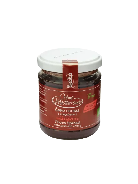 Vegetariana organic choco spread with carob and cherry in a glass jar of 190g
