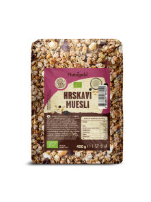 Nutrigold organic crunchy muesli in a transparent packaging of 400g