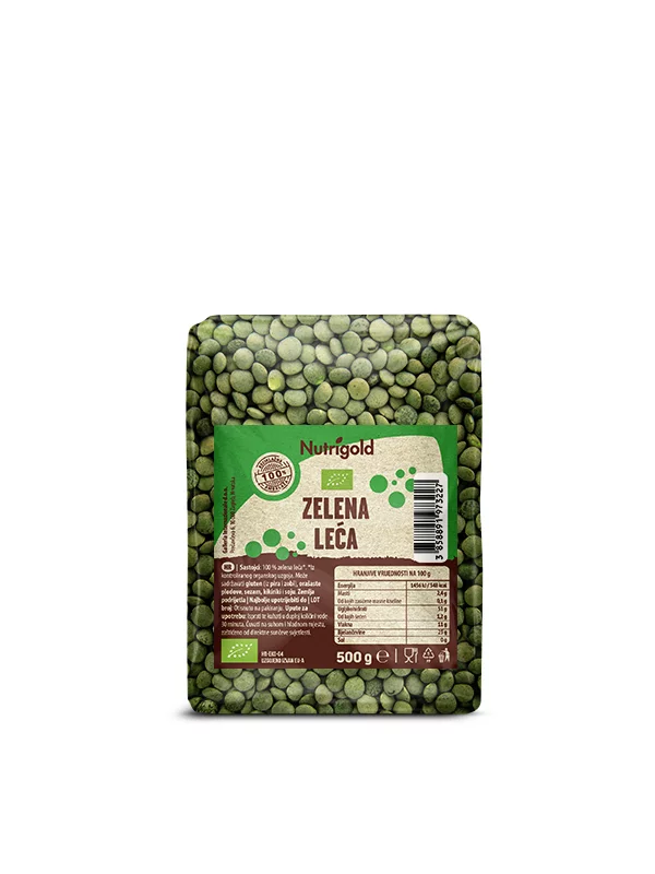 Nutrigold organic green lentils in a packaging of 500g