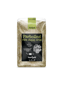 Nutrigold organic parboiled long grain rice in a transparent packaging of 1000g