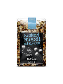 Nutrigold organic crispy cooconut muesli in a packaging of 400g