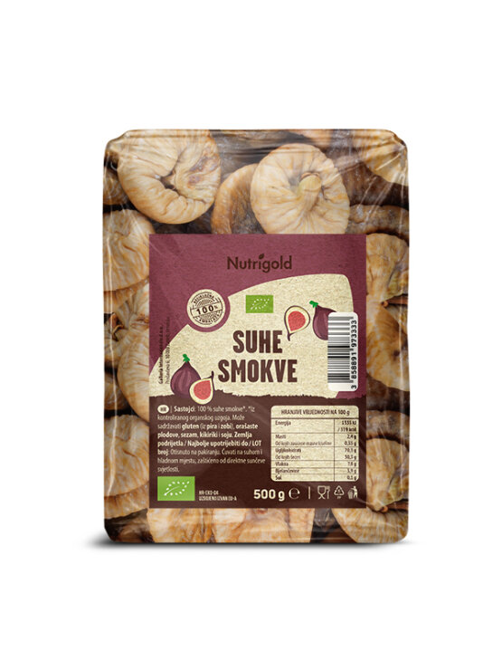 Nutrigold organic dried figs in a transparent packaging of 500g