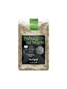 Nutrigold organic buckwheat flakes in a transparent packaging of 500g