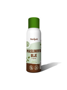 Nutrigold olive oil cooking spray in a greenish spraying bottle of 201g