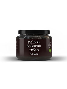 Nutrigold organic cane sugar molasses in a glass jar of 450g