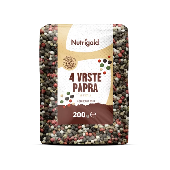 Nutrigold four peppercorn blend in a packaging of 200g