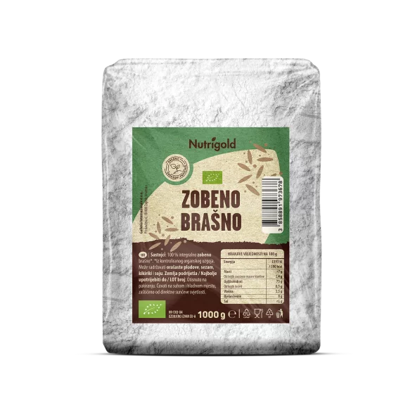 Nutrigold organic oat flour in a packaging of 1000g