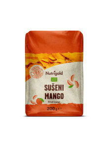 Nutrigold organic dried mango in a transparent packaging of 200g