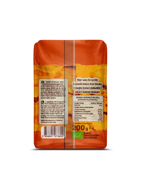 Nutrigold organic dried mango in a transparent packaging of 200g