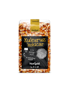 Nutrigold organic popcorn in a transparent packaging of 500g
