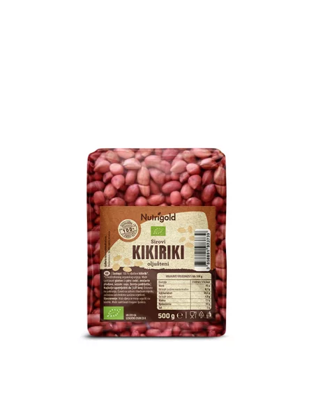 Nutrigold organic shelled raw peanuts in a transparent packaging of 500g