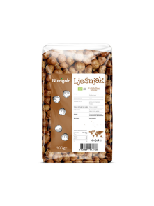 Nutrigold organic whole hazelnuts in a transparent packaging of 500g