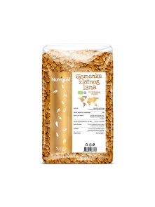Nutrigold organic golden linseed in a transparent packaging of 500g