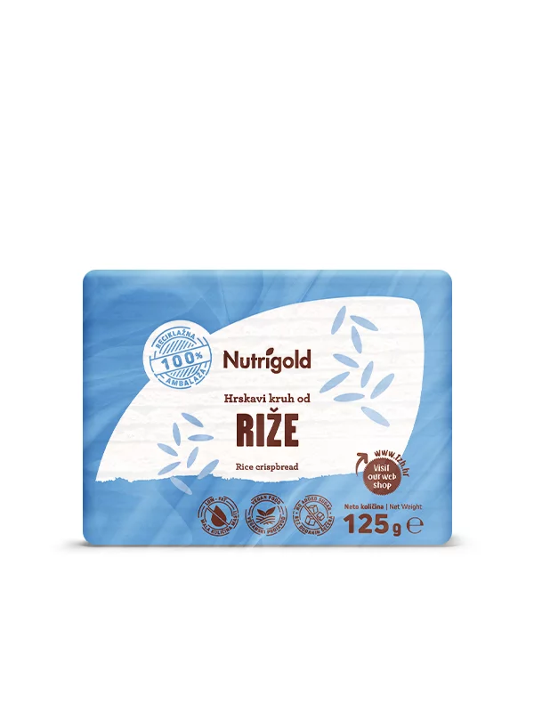 Nutrigold rice crispbread no added sugar in a blue packaging of 125g