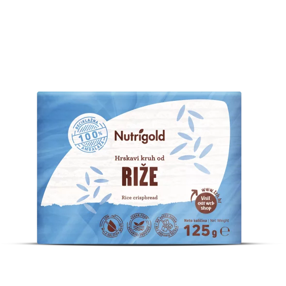 Nutrigold rice crispbread no added sugar in a blue packaging of 125g