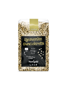 Nutrigold organic sunflower seeds in a transparent packaging of 500g