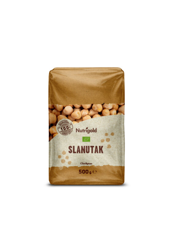 Nutrigold organic chickpeas in a transparent packaging of 500g