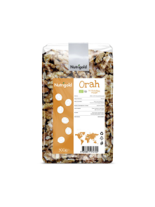 Nutrigold organic walnut halves in a transparent packaging of 500g