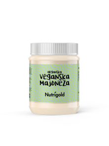Nutrigold organic vegan mayonnaise in a transparent jar of 270g