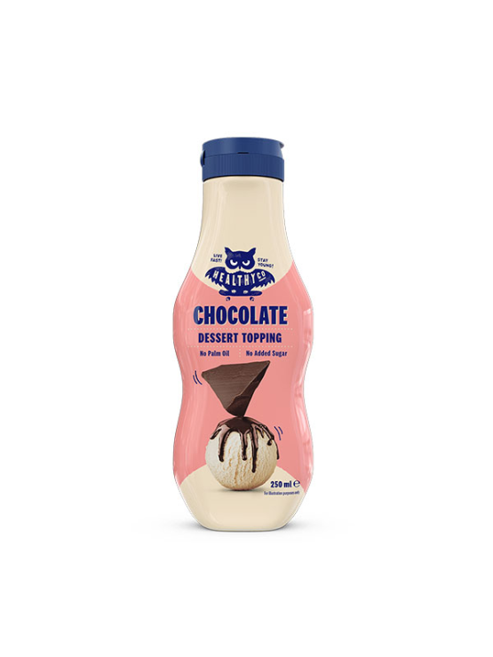 HealthyCo chocolate dessert topping in a plastic packaging of 250ml with dispenser
