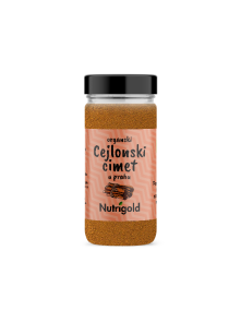 Nutrigold organic Ceylon cinnamon in a glass jar of 40g