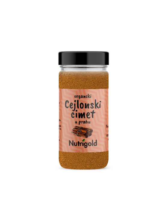 Nutrigold organic Ceylon cinnamon in a glass jar of 40g