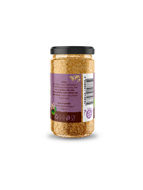 Nutrigold organic garlic powder in a glass jar of 45g