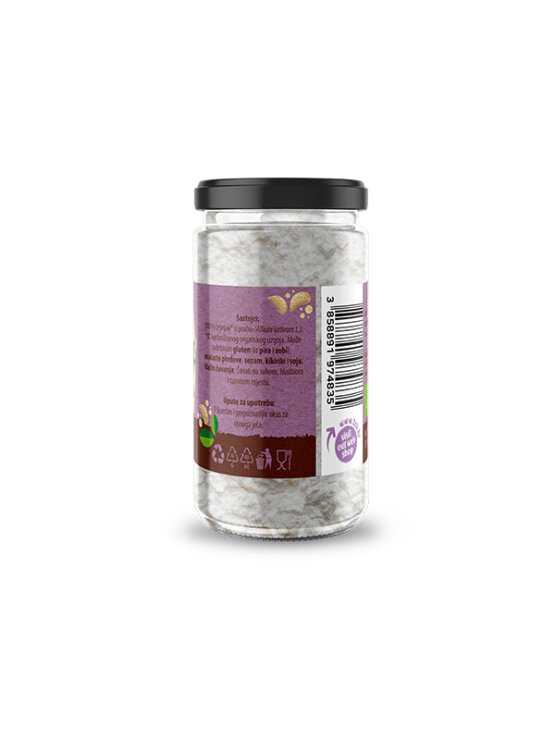 Nutrigold organic garlic powder in a glass jar of 45g