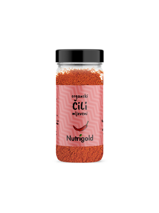 Nutrigold organic chilli powder in a 50g jar