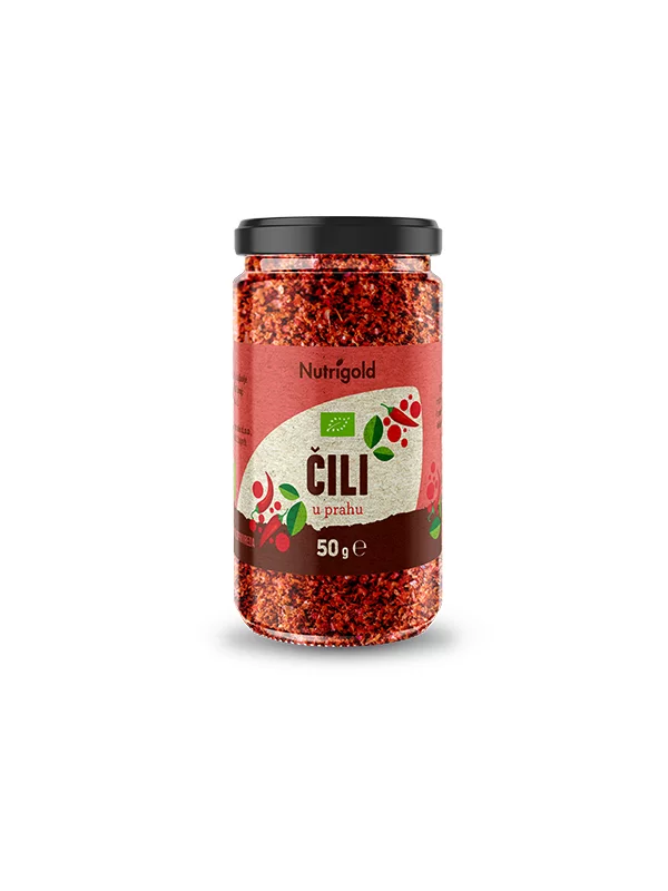 Nutrigold organic chilli powder in a 50g jar