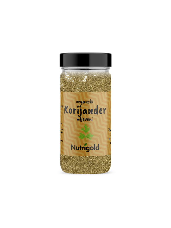 Nutrigold organic ground coriander in a jar of 35g