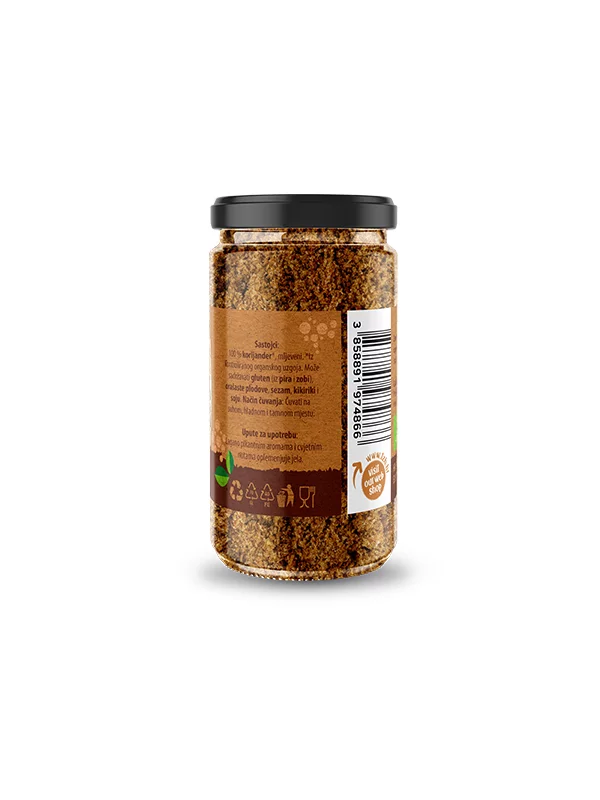 Nutrigold organic ground coriander in a jar of 35g
