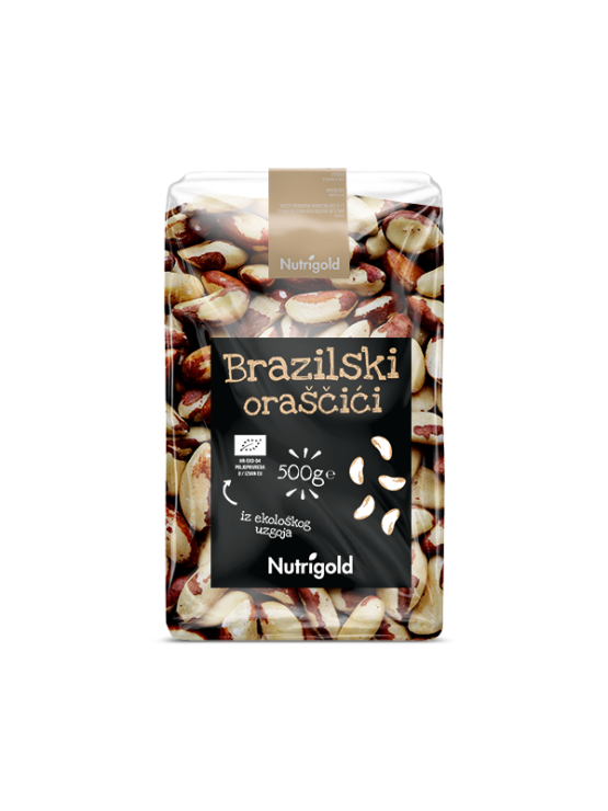Nutrigold organic Brazil nuts in transparent packaging of 500 grams