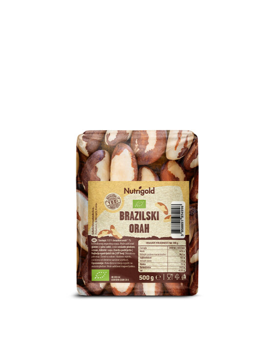 Nutrigold organic Brazil nuts in transparent packaging of 500 grams
