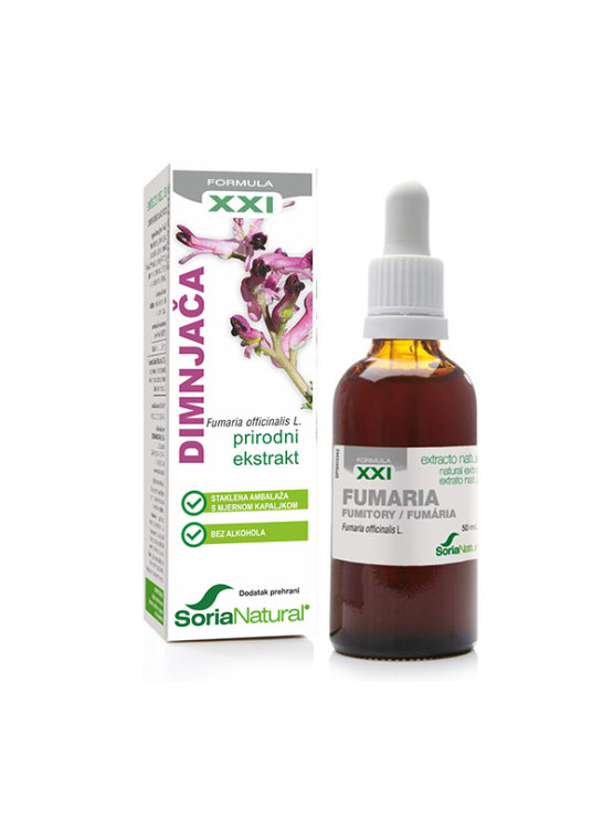 Soria Natural common fumitory drops in a 50ml glass bottle with a dropper