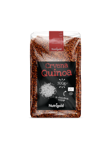 Nutrigold organic red quinoa in a transparent packaging of 500g
