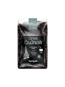 Nutrigold organic black quinoa in a transparent packaging of 500g