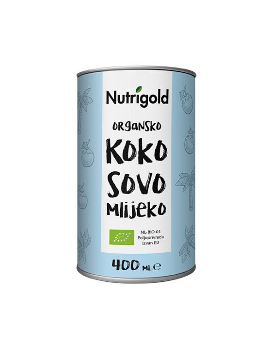 Nutrigold organic coconut milk in a tin can of 400g