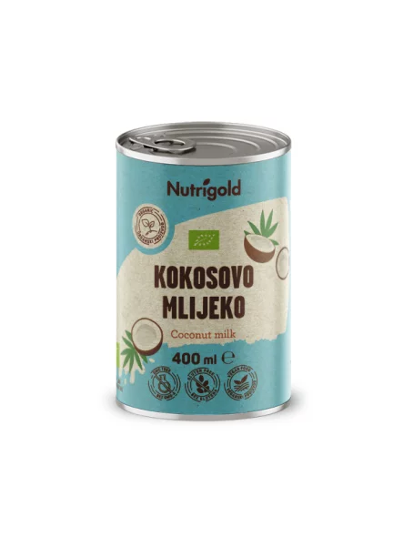 Nutrigold organic coconut milk in a tin can of 400g