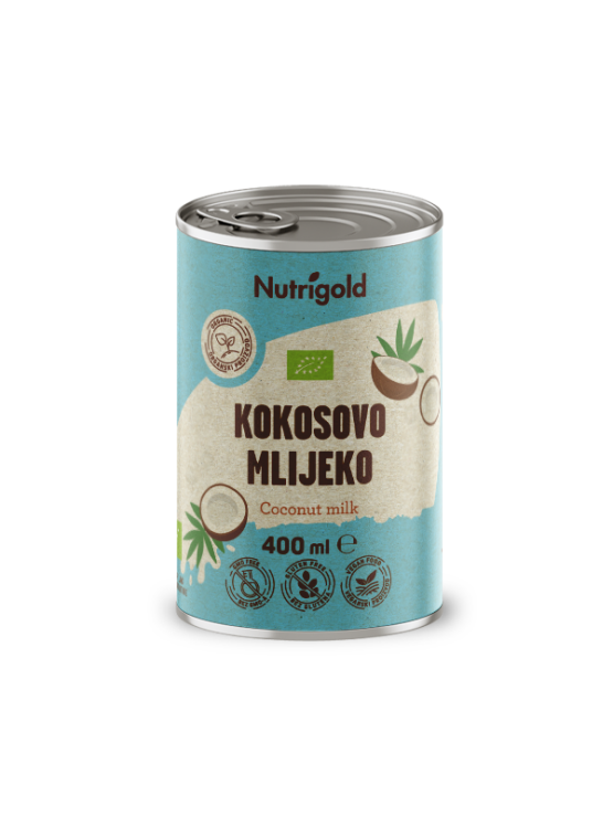 Nutrigold organic coconut milk in a tin can of 400g