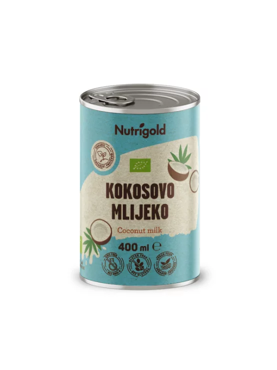 Nutrigold organic coconut milk in a tin can of 400g