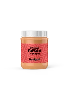 Nutrigold organic bell pepper vegan spread in a transparent glass packaging of 135g